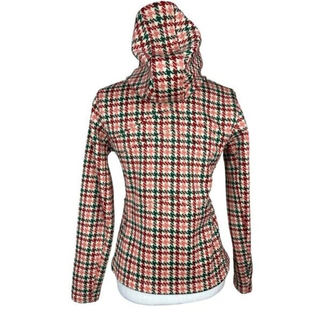 Burton Dryride Fleece Hoodie Womens Medium Red Green Houndstooth Full Zip Jacket - Picture 7 of 13